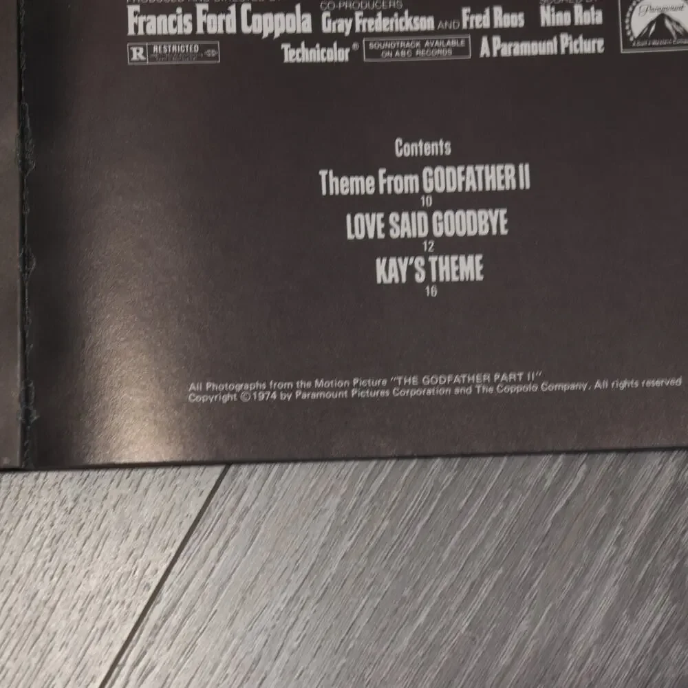 Godfather II Songbook Sheet Music Movie Score Photos 1974 Coppola Pacino